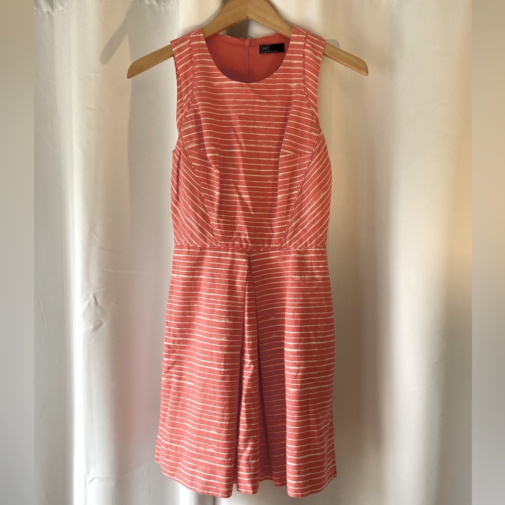 Gap Linen Blend A Line Sleeveless Coral Pink Striped Dress Size 0